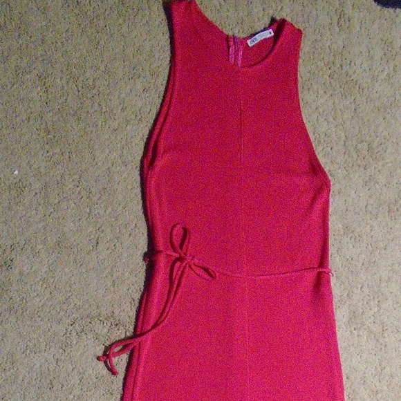 ZARA High Neck Sleeveless Ribbed Fuchsia Jumpsuit - Picture 8 of 9